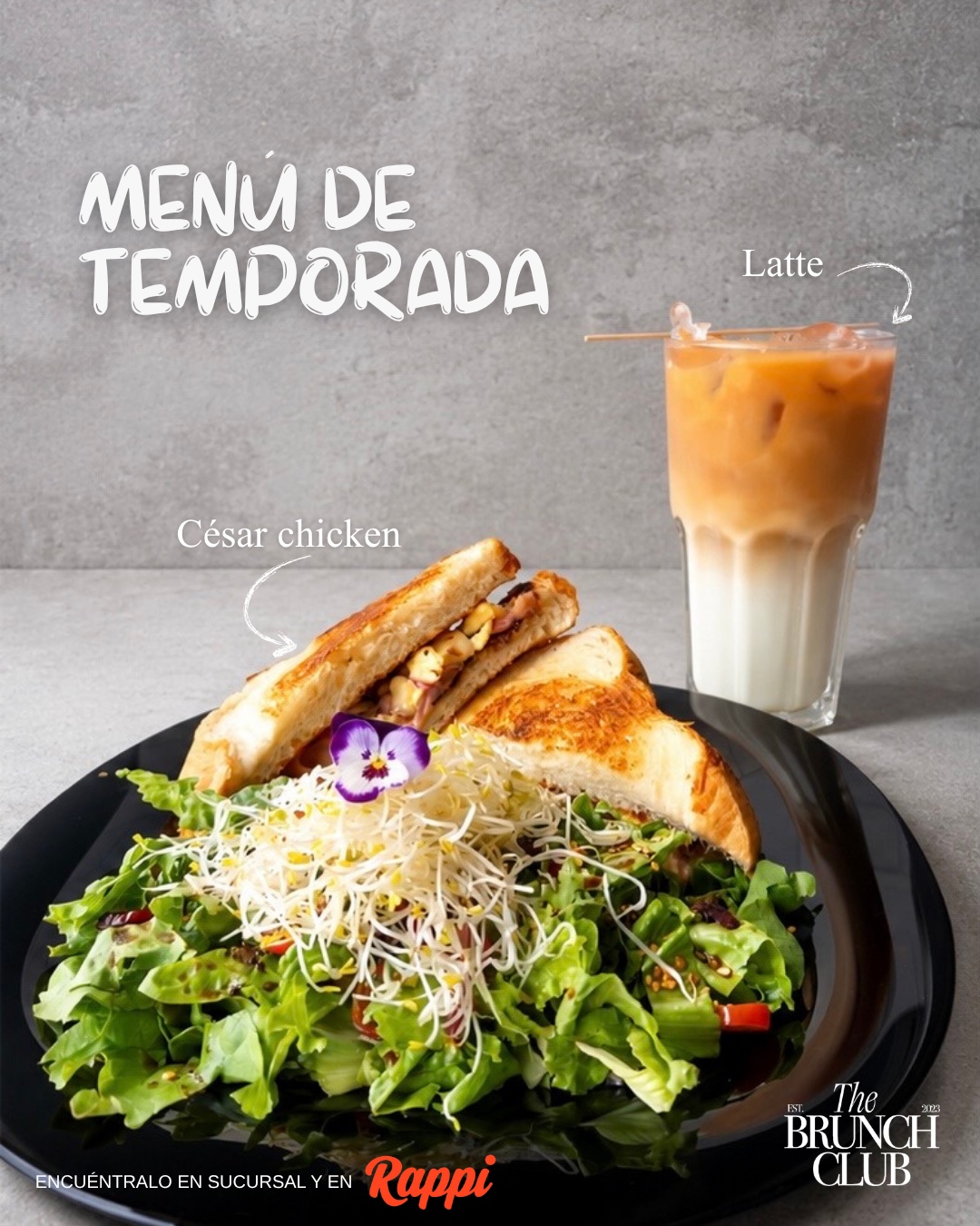 Menú de temporada de En Punto con sándwich, ensalada y latte
