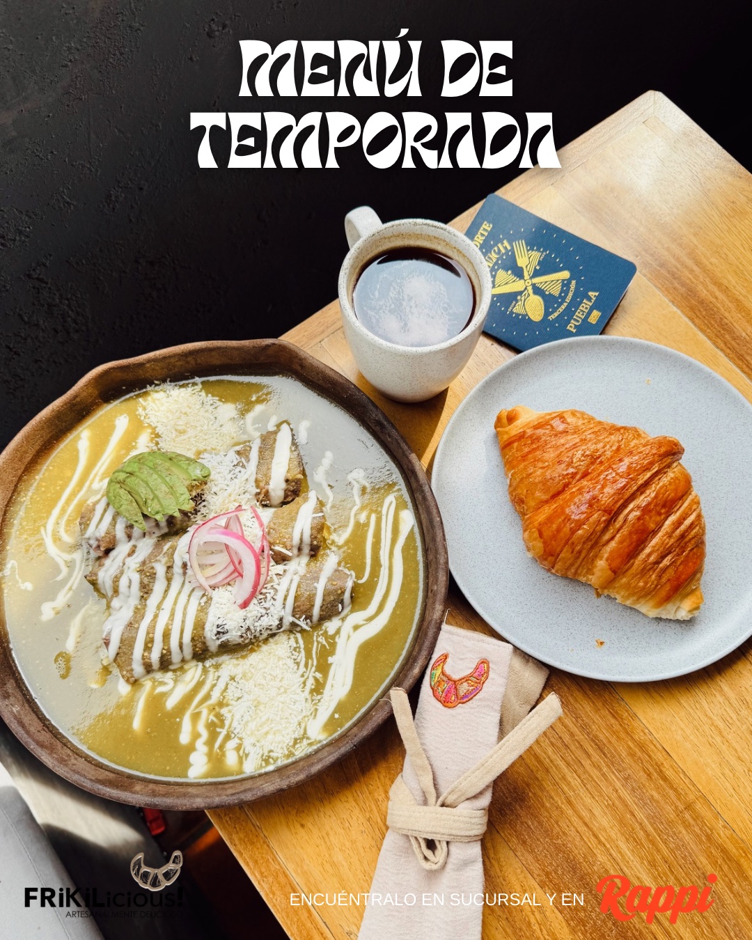 Menú de temporada de Friki con enchiladas verdes y croissant