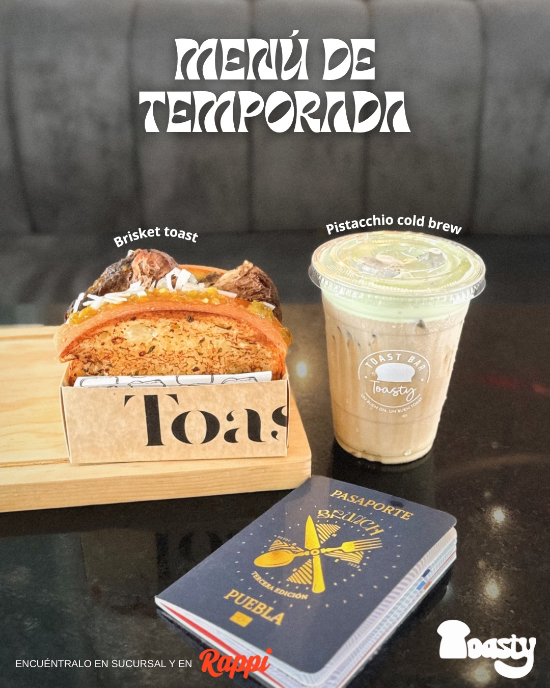 Menú de temporada de Toasty con toast en cajita y bebida fría